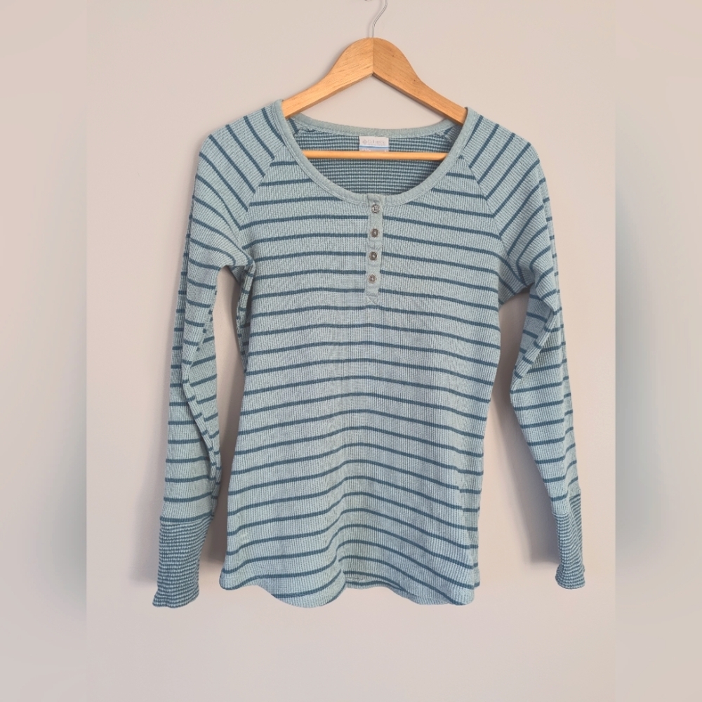 Columbia Blue Thermal Waffle Henley Long Sleeve Top